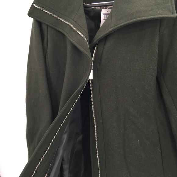 Nine West Wool Blend Winter Coat Jacket Front Full Zip Solid Green Size Large - Picture 6 of 8